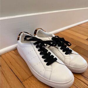 J. Crew White Sneakers with Black and Cheetah Accents